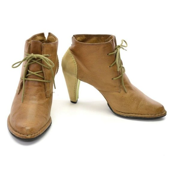 Terra Plana Tan Leather Lace Up Heeled Booties 8.5 - Picture 2 of 6